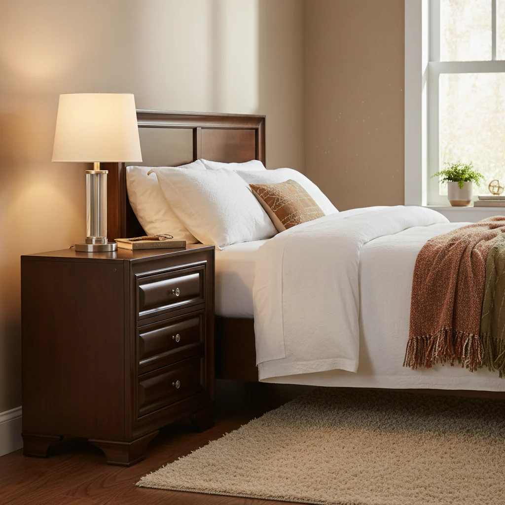 3 Drawers Wooden Nightstand