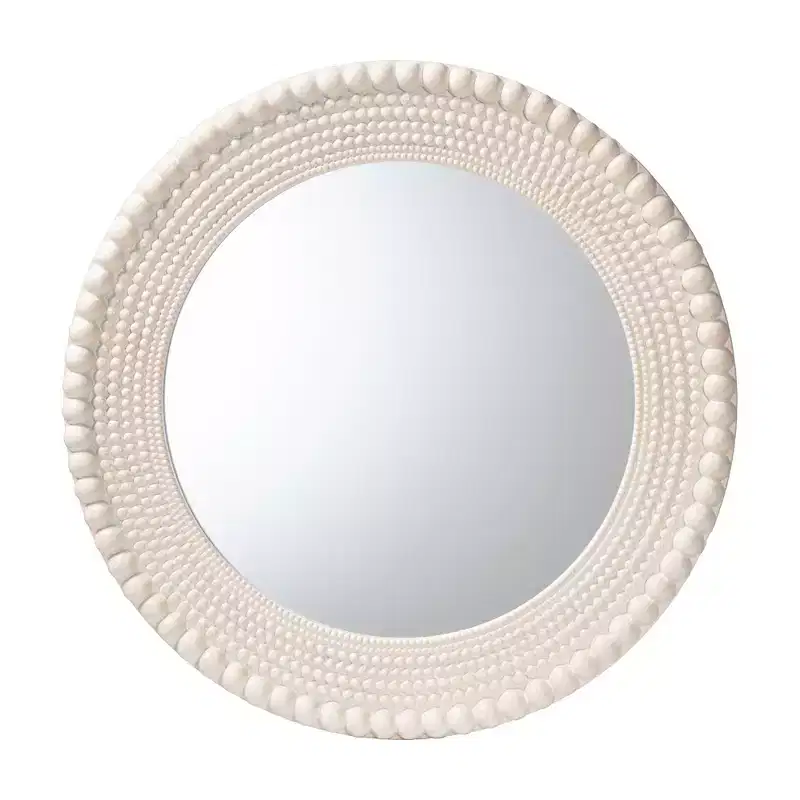 Baxton Studio Grazia Modern Round Beaded-framed Accent Mirror in Pearl White