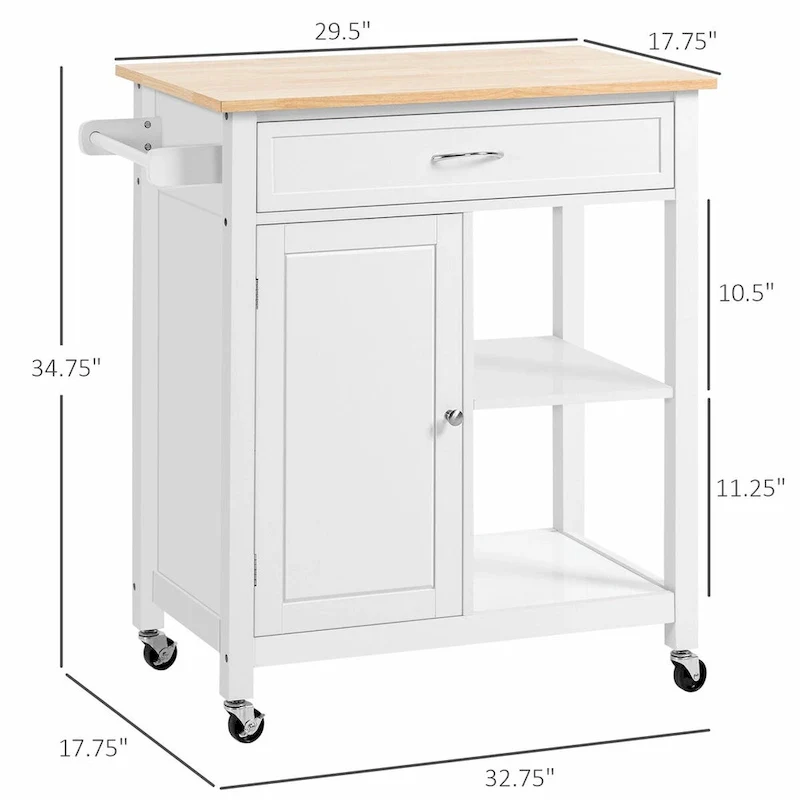 Rolling Kitchen Island Cart with Solid Wood Top and Drawer