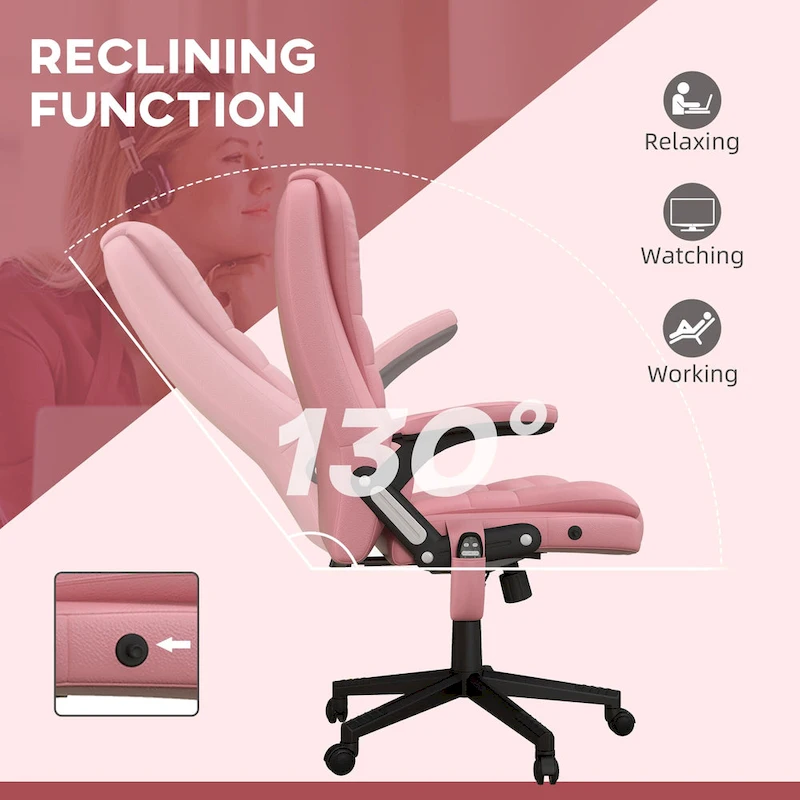 HOMCOM High Back Vibration Massage Office Chair with 6 Vibration Points, Heated Reclining PU Leather Computer Chair