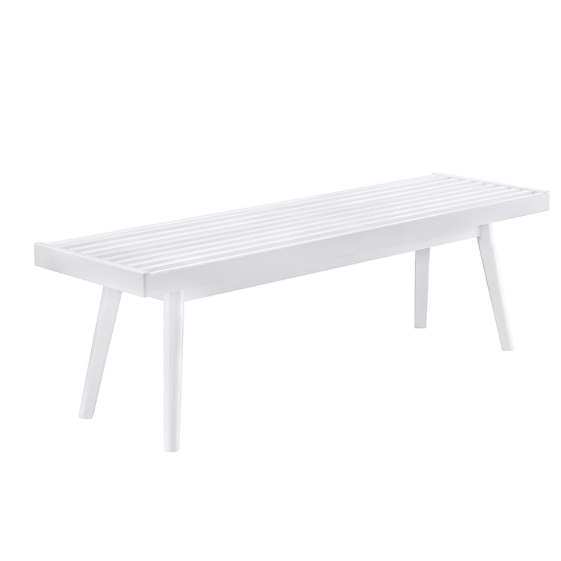 Roundhill Furniture Larwich Solid Wood Slatted Bench, White - 56.30W x 16.50D x 17.50H