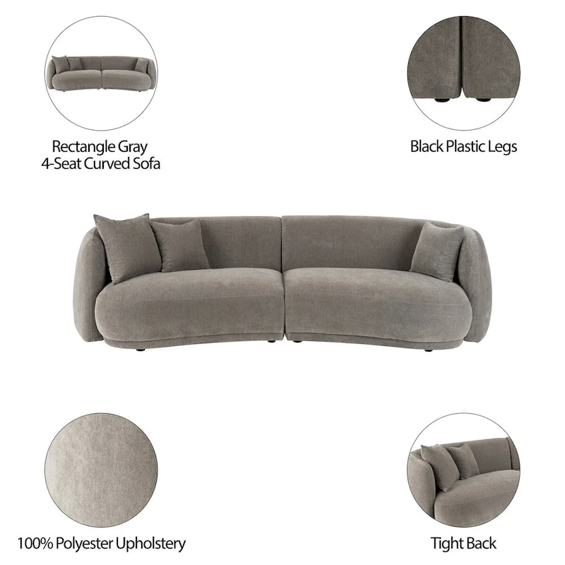 Sagebrook Home Neutral Modern 4 Seat Rectangle Curved Sofa - 117 x 49 x 31