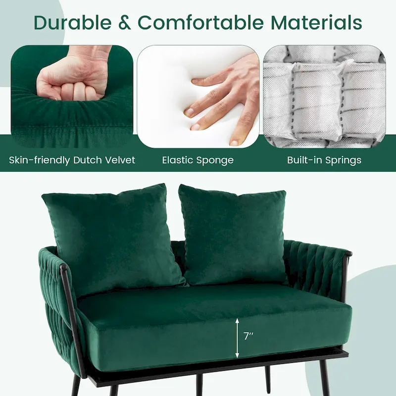 Costway Modern Loveseat Sofa Upholstered Dutch Velvet Couch with Woven - See Details