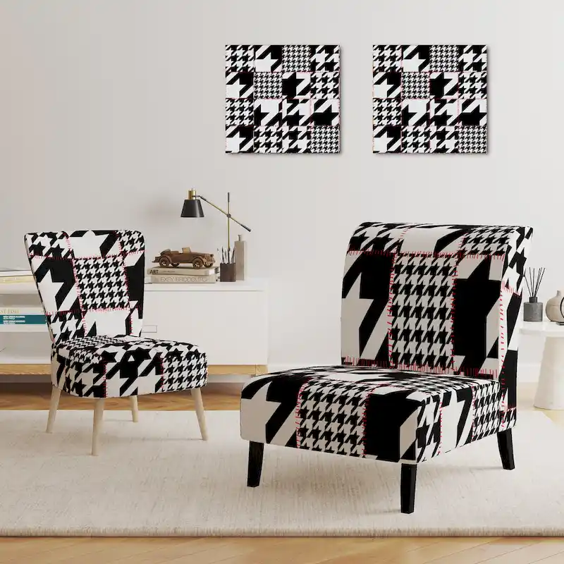 Designart Classic Houndstooth Pattern Upholstered Mid-Century Accent Chair - Arm Chair