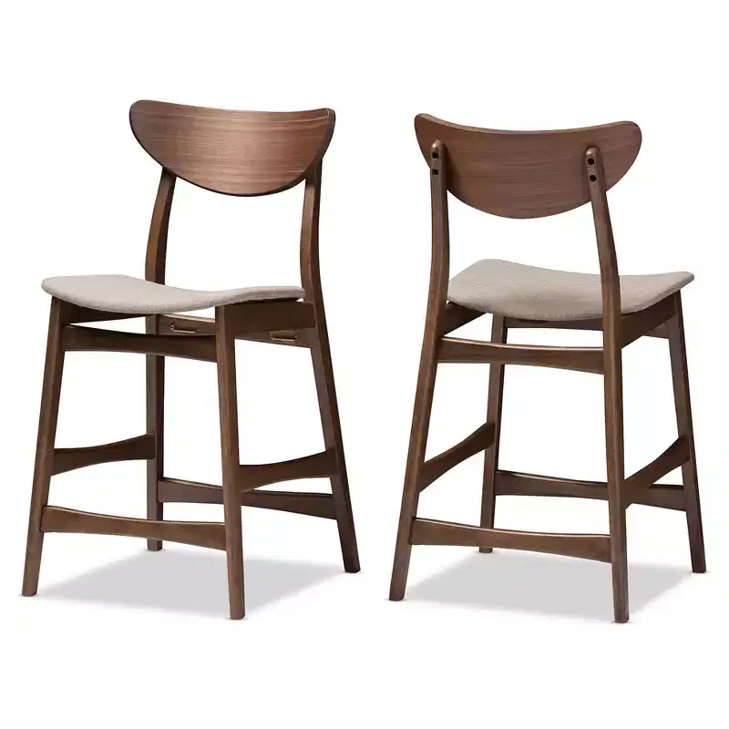 24" Latina Mid - Century Retro Modern Scandinavian Style Fabric Upholstered Wood Finishing Counter Height Barstool - Light Gray - Baxton Studio