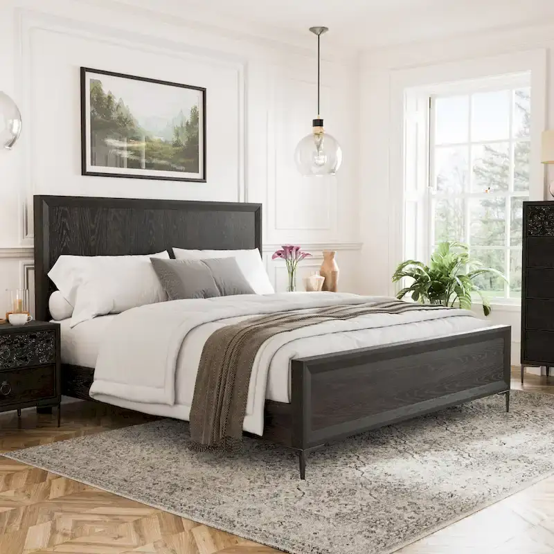 Modern Solid Wood Panel Bed