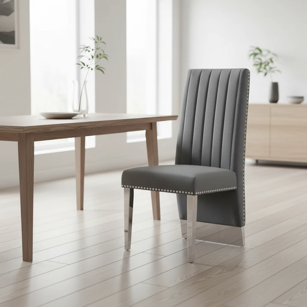 Best Quality Furniture Dining Chair includes Pleated Back, Nailhead-Trimmed, Chrome-Legged Chair (Set of 2)