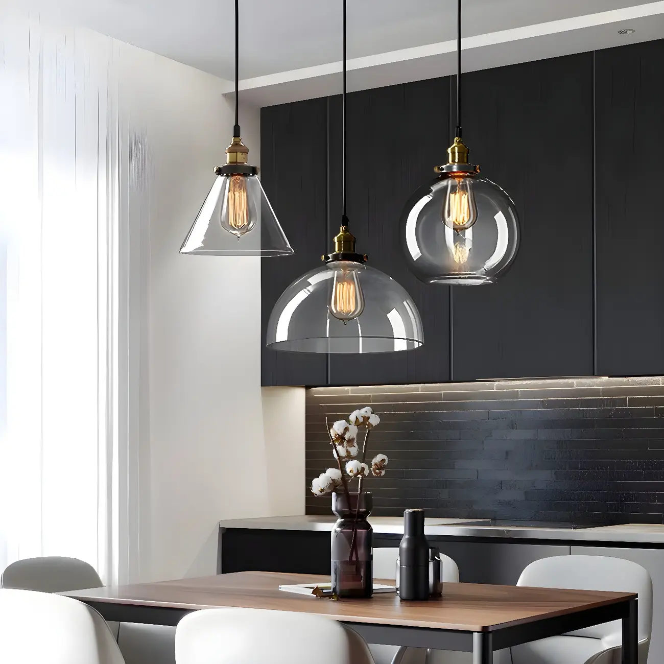 Industrial Geometric Clear Glass Lampshade Kitchen 1-light Pendant Light