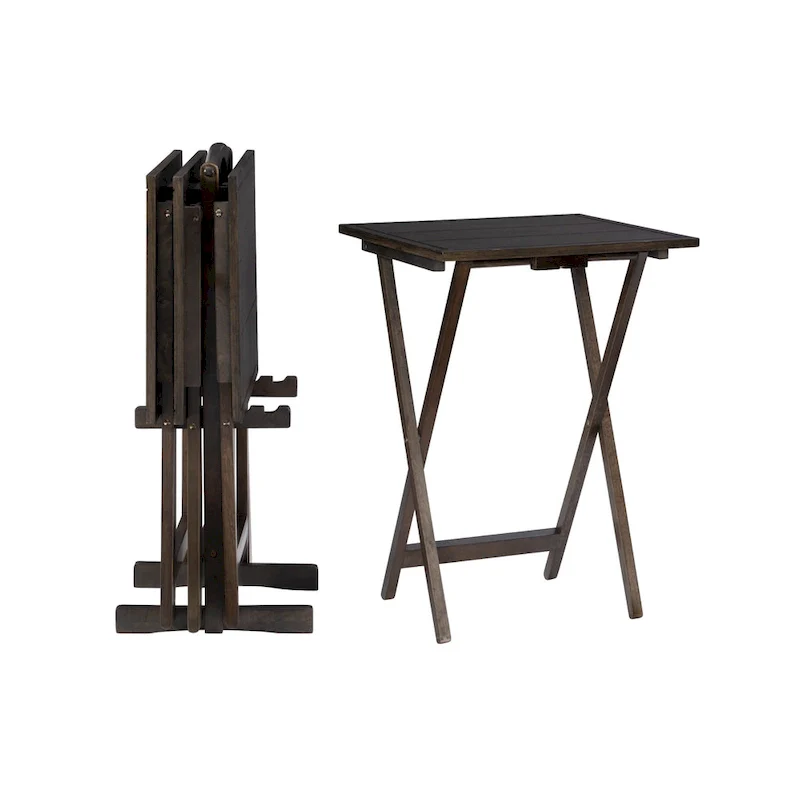 4-Piece Folding Tray Table Set with Stand - 26.5 - Gray