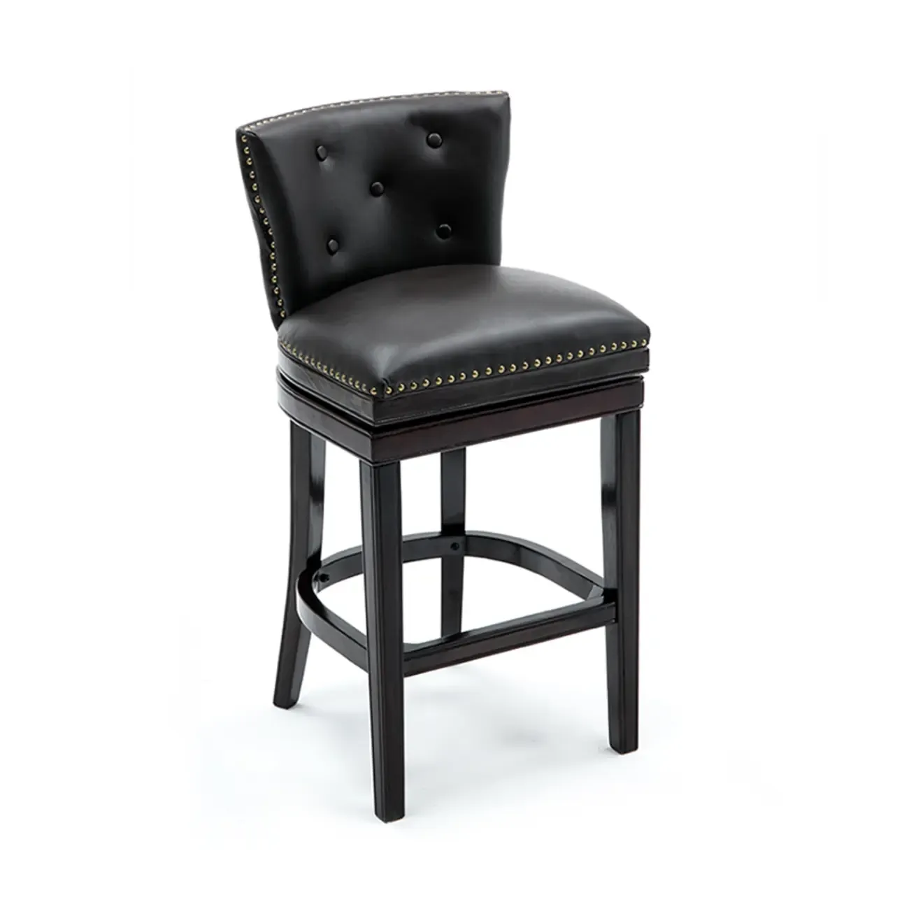 Solid Wood Genuine Leather Swivel Bar Stool