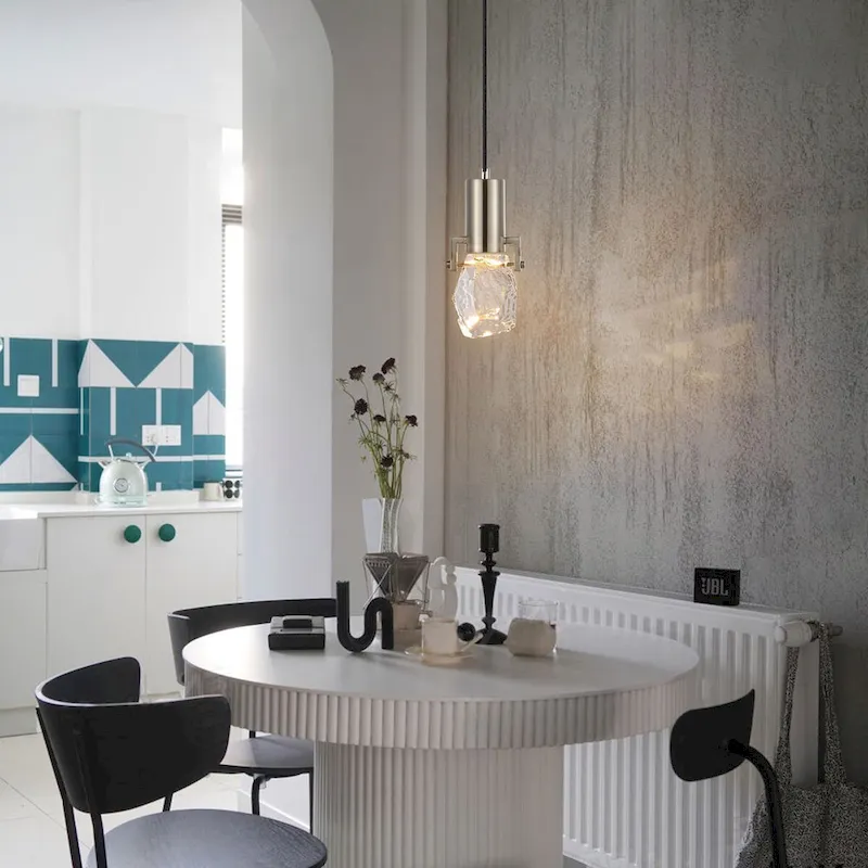 WINGBO 1-Light Modern Crystal Pendant Light Fixture Height Adjustable Hanging Light