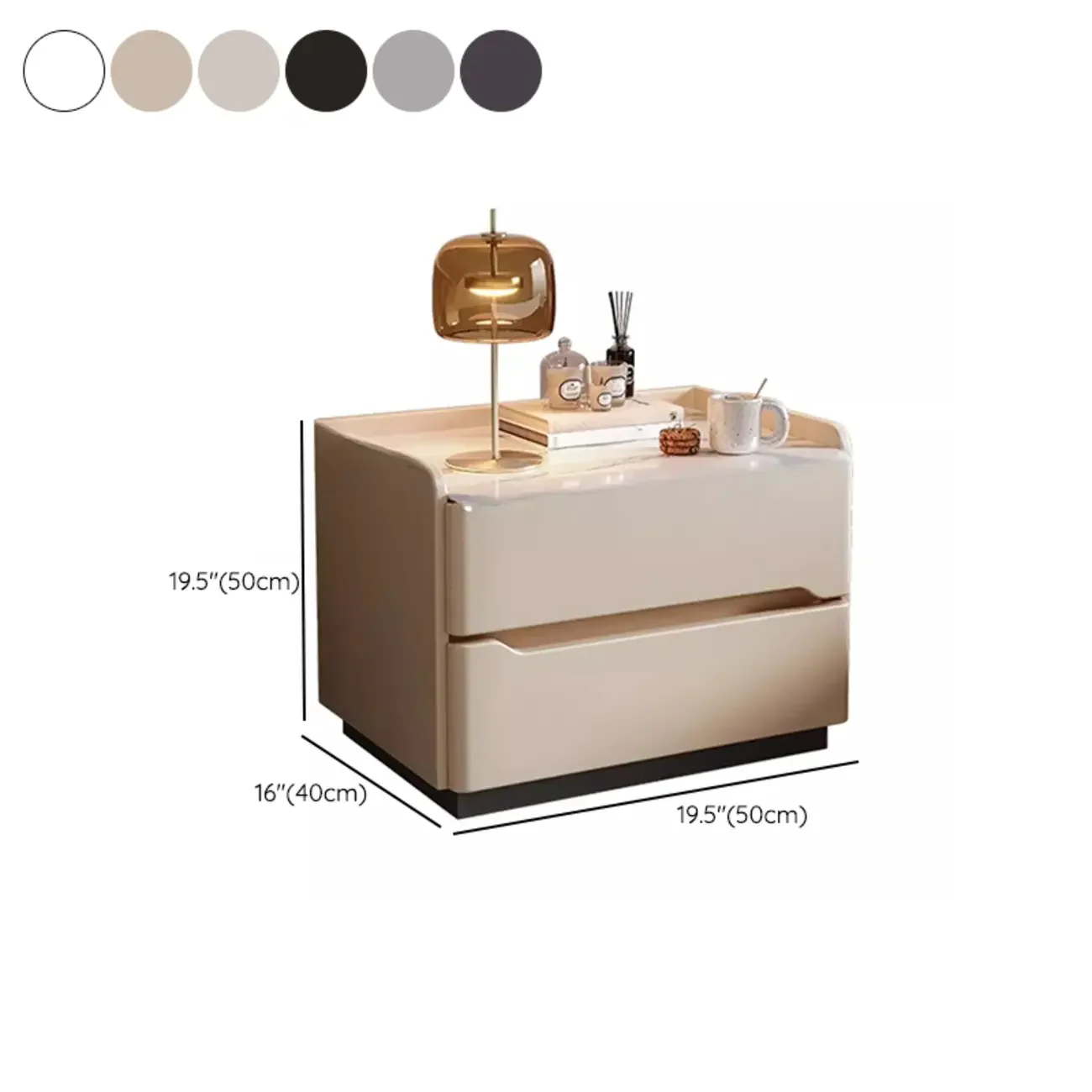 Modern Leather Tray Stone Top 2 Drawers Nightstand