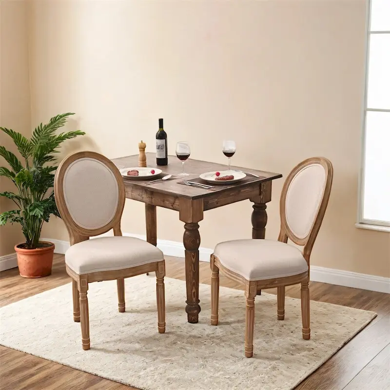 French Country Dining Chairs with Round Back Set of 2,Solid Wood Legs