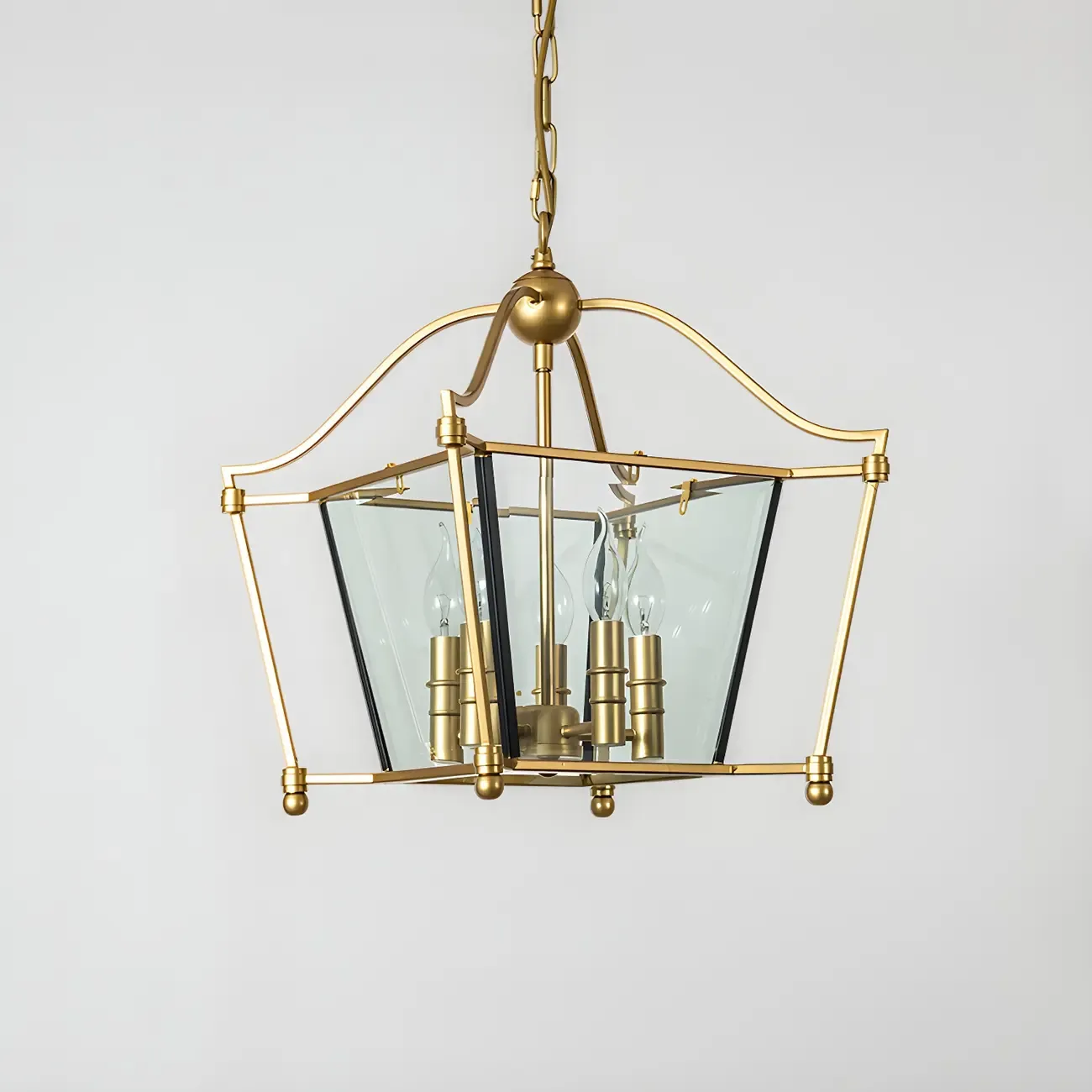Adjustable Kitchen Gold Square Glass Caged Candle Chandelier