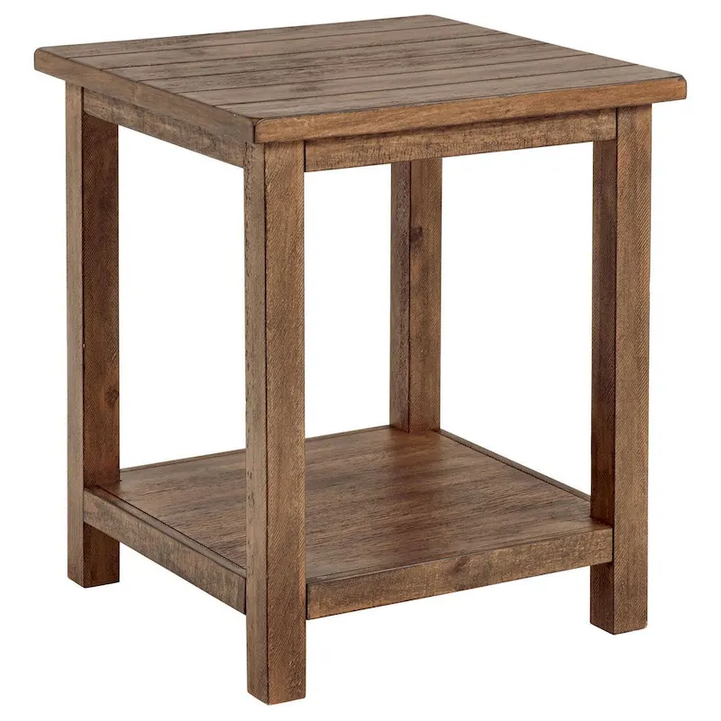 Ayne Side End Table, 1 Shelf, Distressed Brown Wood, Square 20 Inch