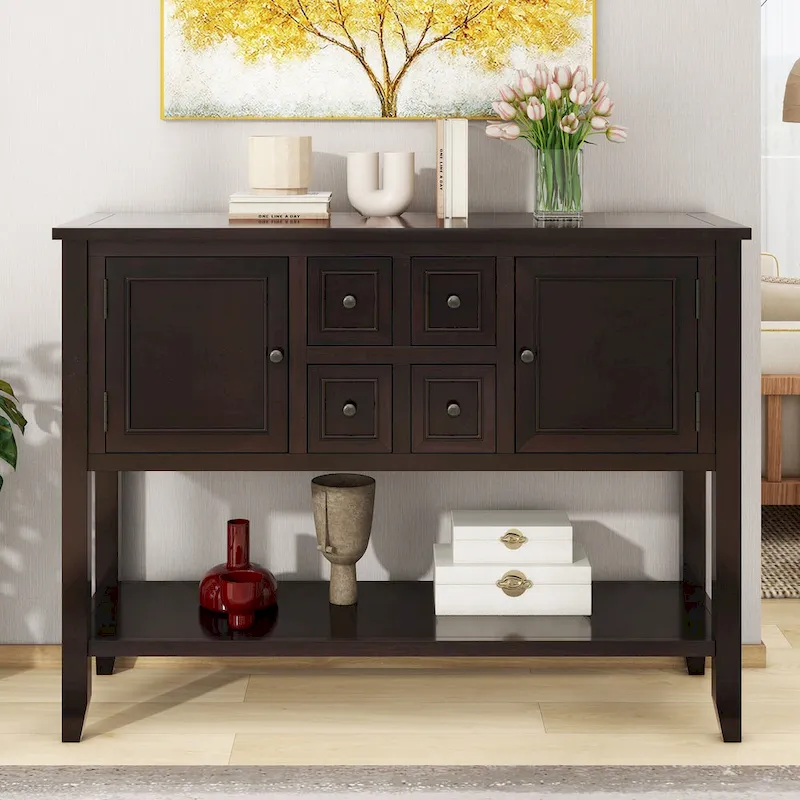 Nestfair Retro Sideboard Console Table with Drawers and Bottom Shelf
