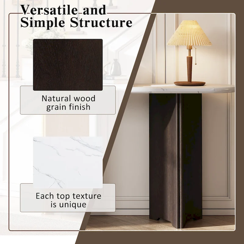 53.9 Console Table with Faux Marble Top & Wood Base