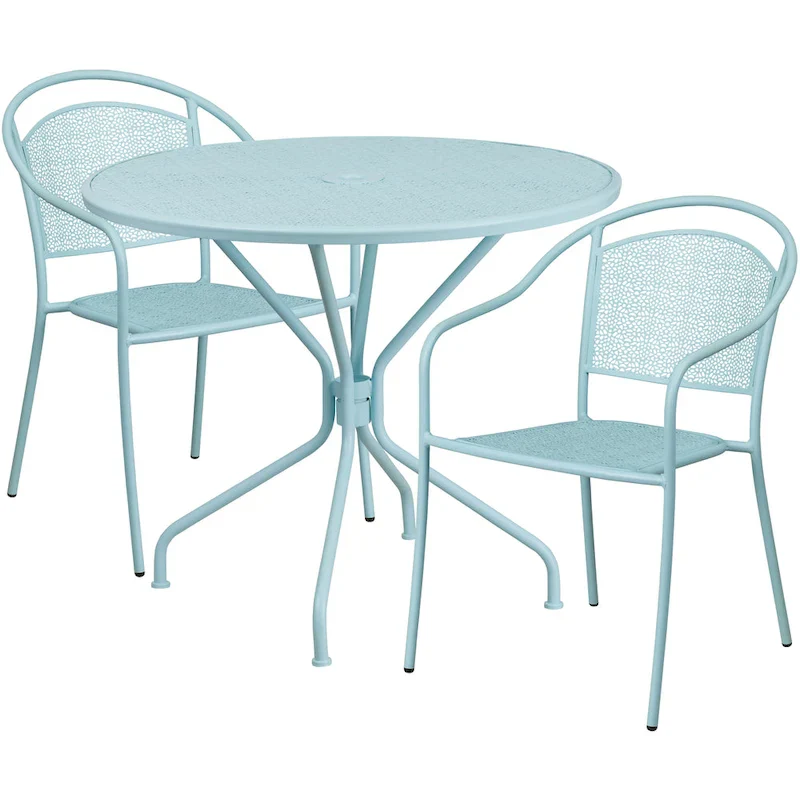 35-inch Round Steel 3-piece Patio Table Set with Round Back Chairs
