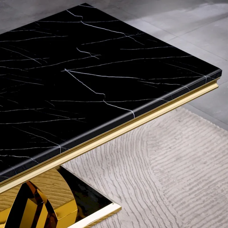 Black Dining Room Table with Polished Gold Metal Legs
