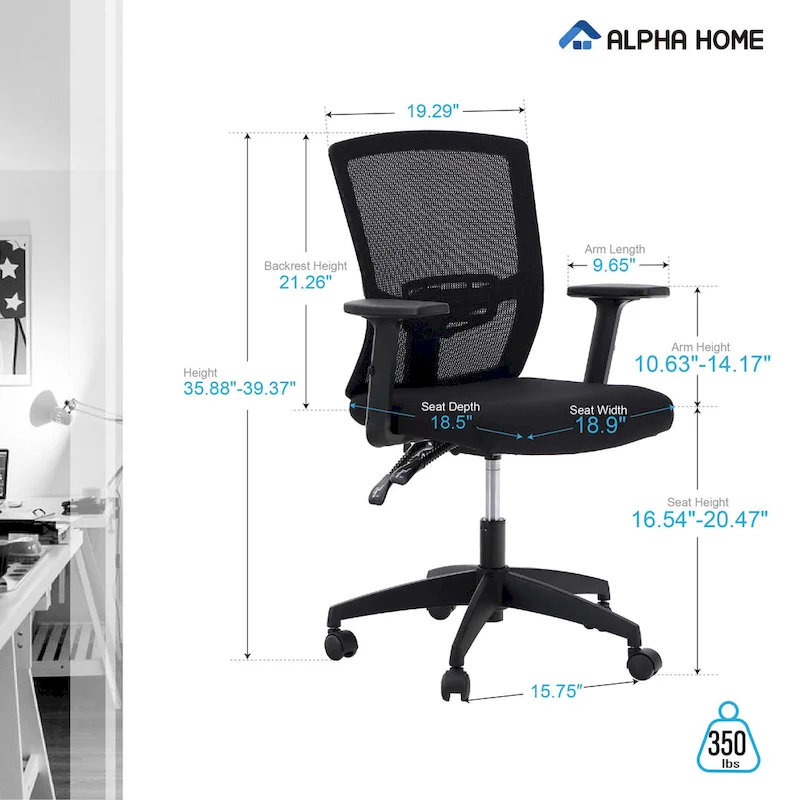 ALPHA HOME High Back Mesh Office Chair Adjustable Headrest, Armrest, Rolling Swivel Reclining Chair