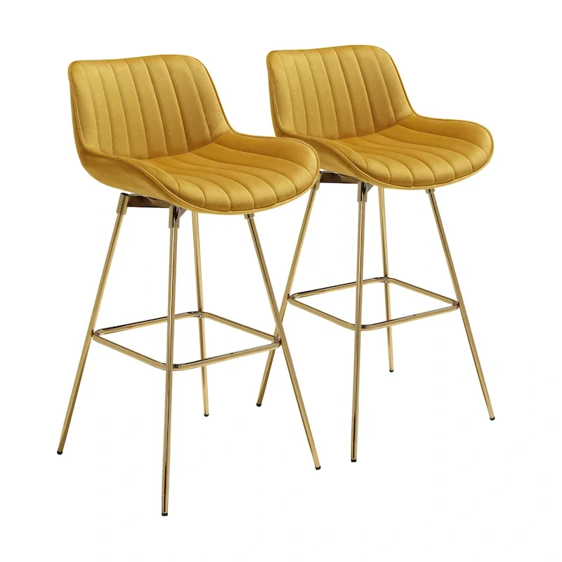 2pcs Comfortable Velvet Swivel Bar Stools