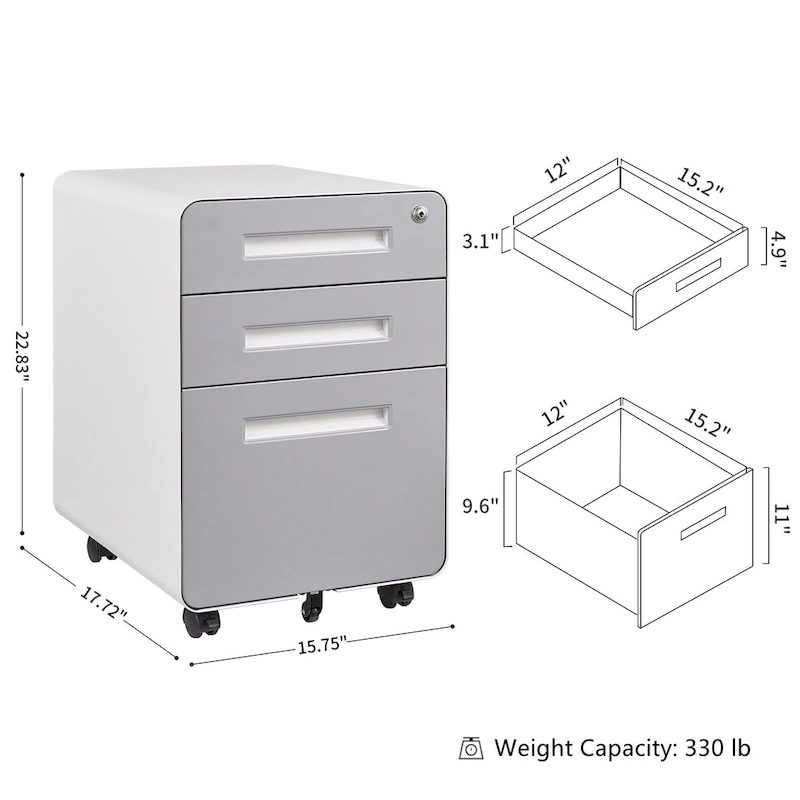 3-drawer Steel Filing Cabinets with Lock Mobile Under Desk Fully Assembled Cabinet