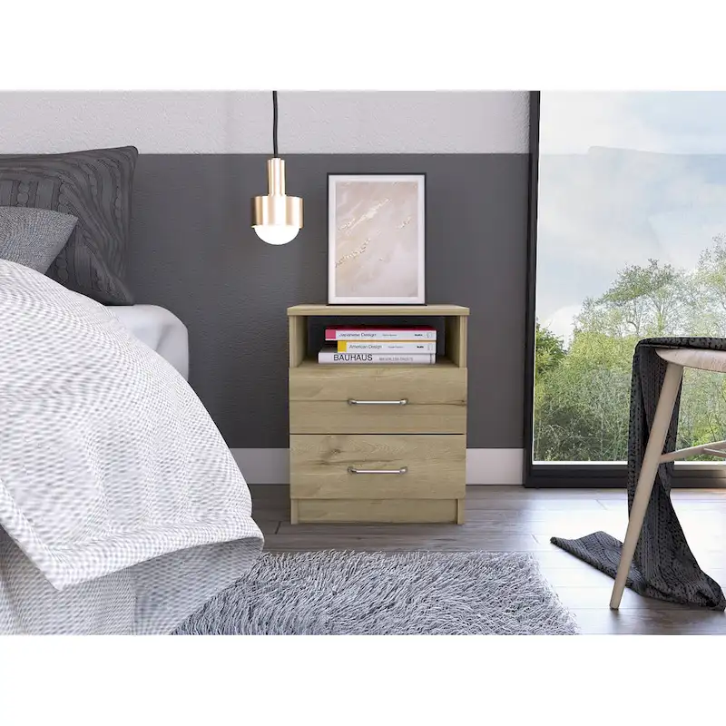 FM Furniture Oklahoma Nightstand with Two Drawers, and One Shelf