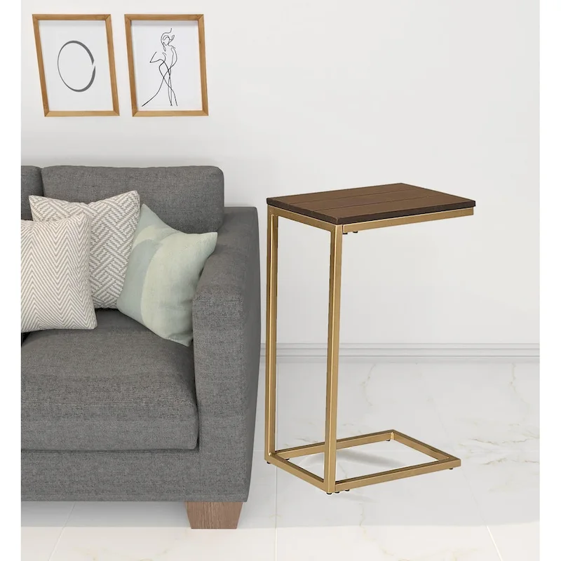 25 Dark Brown Solid Wood And Steel Frame End Table