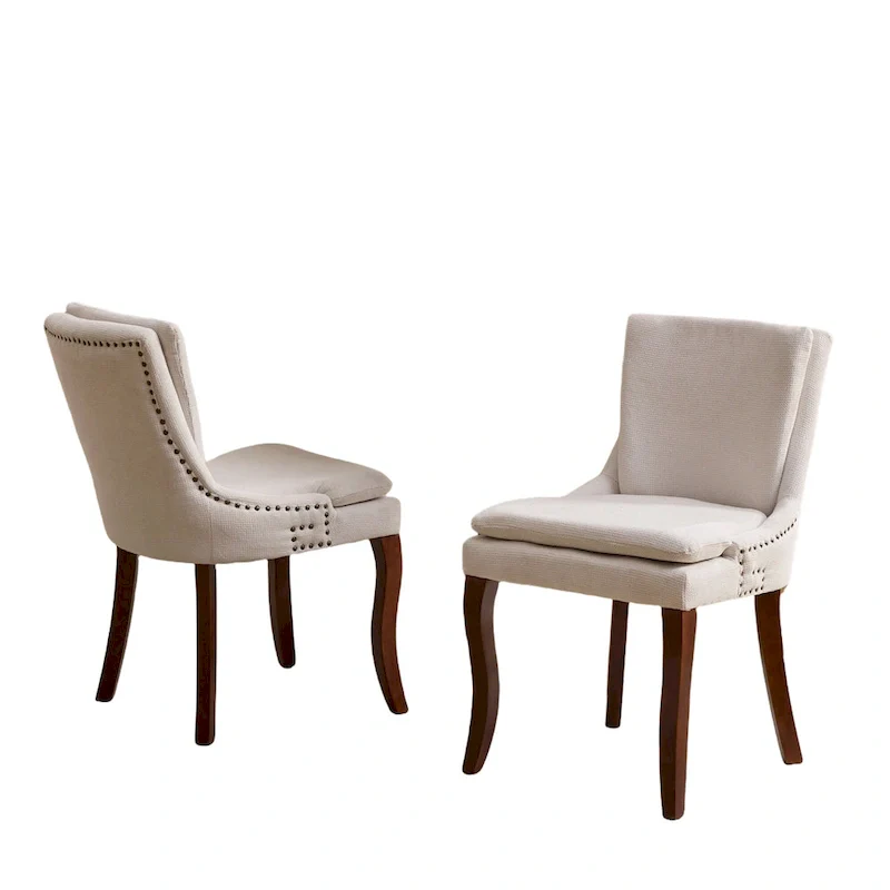 Chenille Fabric Upholstered Dining Chairs w/ Solid Wood Legs(Set of 2)