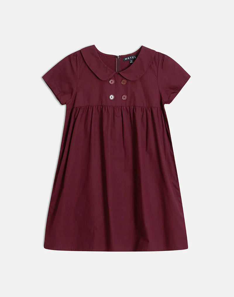 Imiraty Babydoll Mini Dress in Poplin Maroon