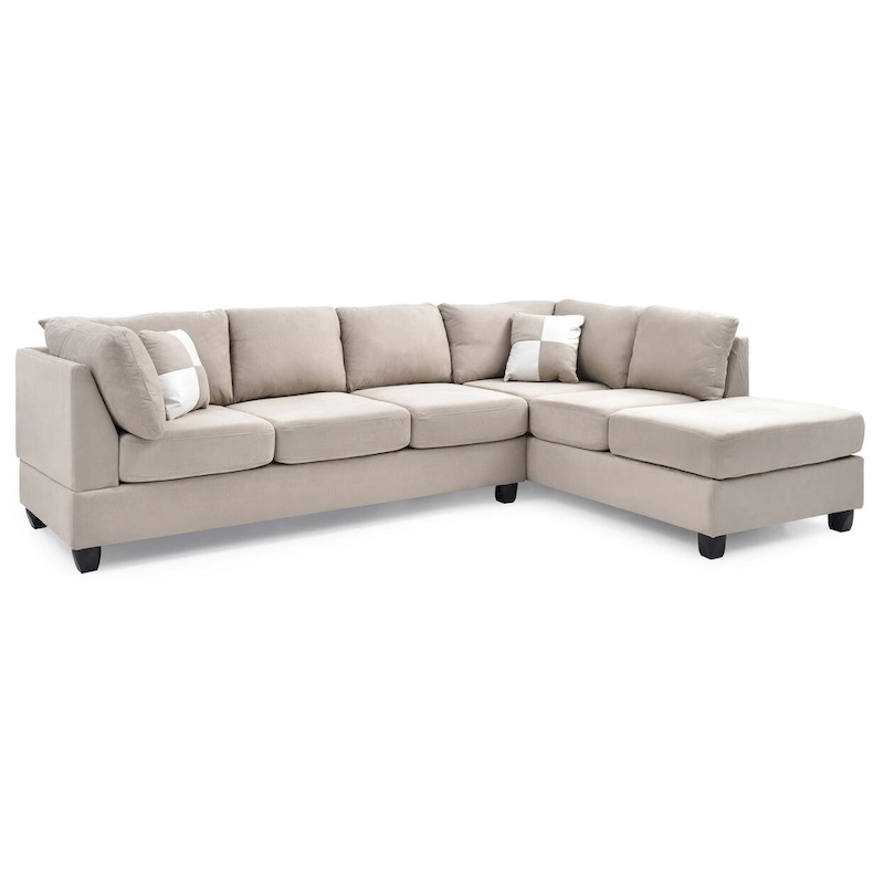 Malone 111 in. Suede 4-Seater Sectional Sofa with 2-Throw Pillow - 111L x 78W x 34H