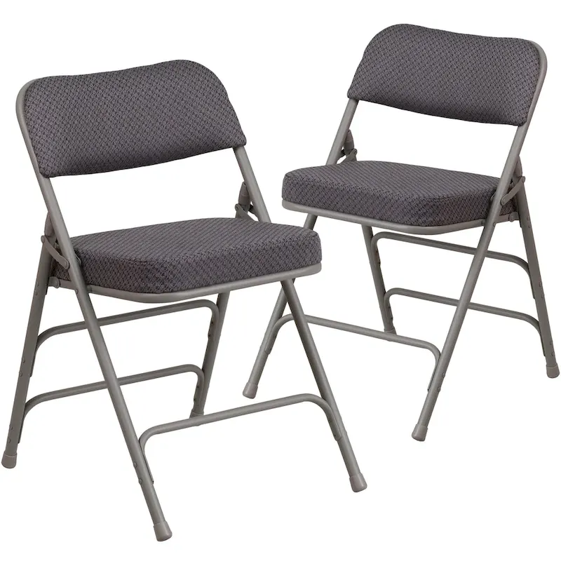 2 Pack Curved Triple Braced & Hinged Fabric Upholstered Metal Folding Chair