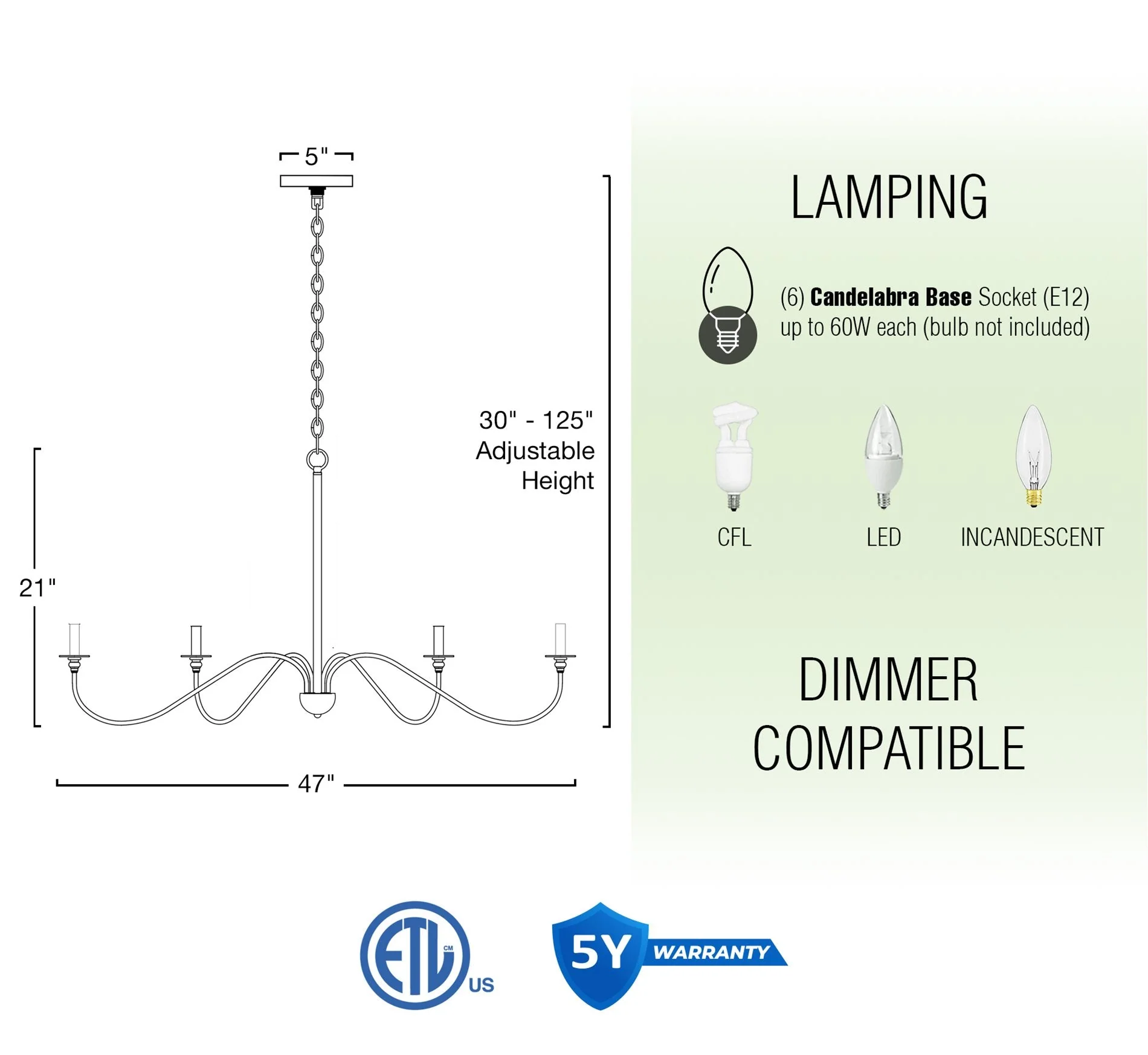 Archer 47 6-Light Large Modern Chandelier