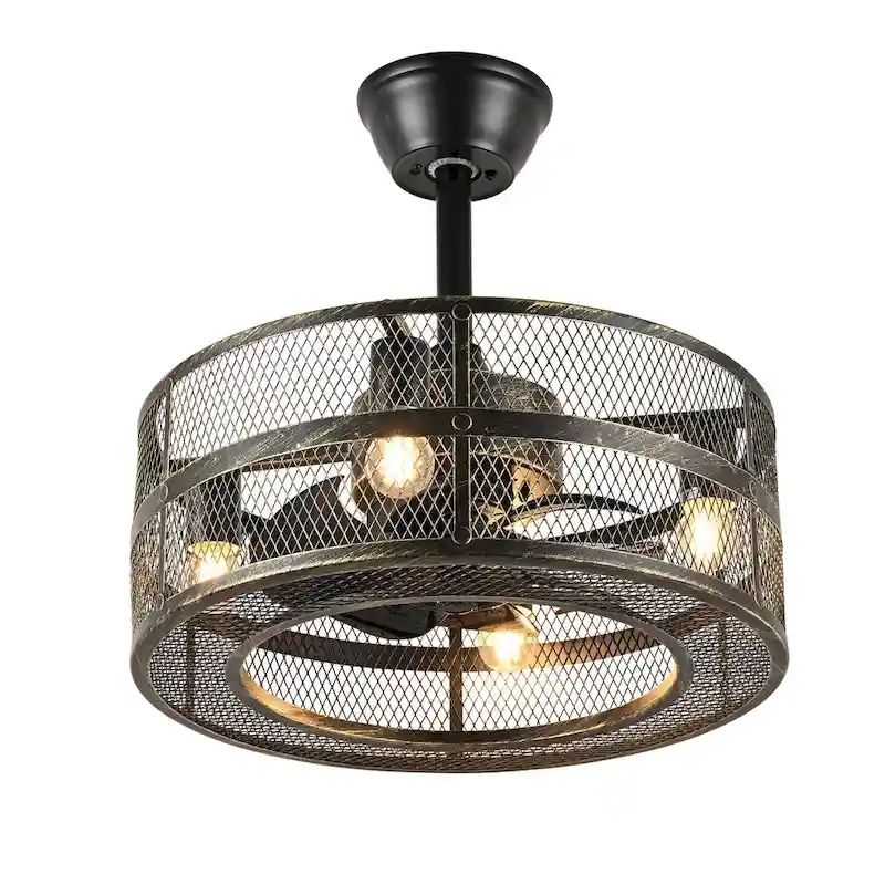 18  Industrial Style Ceiling Fan with Lights and Remote - Antiqued Brass