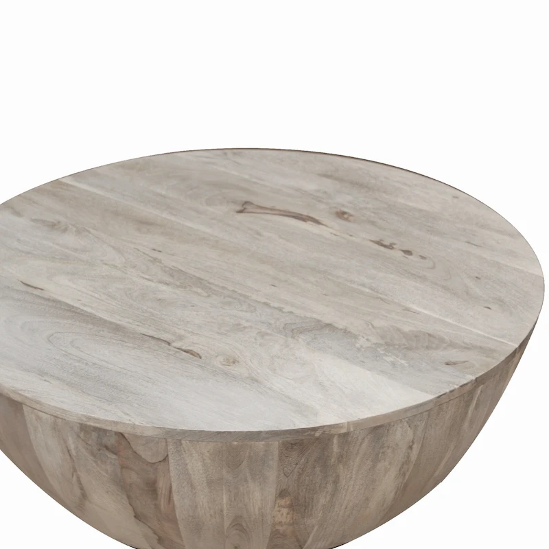 Arthur 35.5 Inch Round Mango Wood Coffee Table Subtle Grains