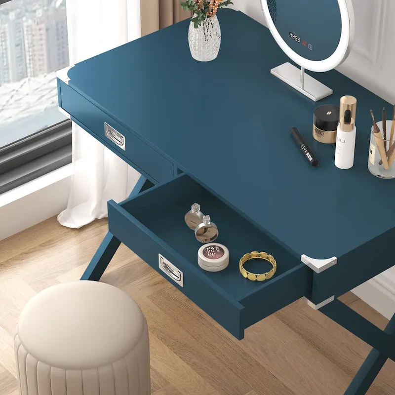 Computer Desk with Drawers, MDF Top & Solid Wood Legs, 42