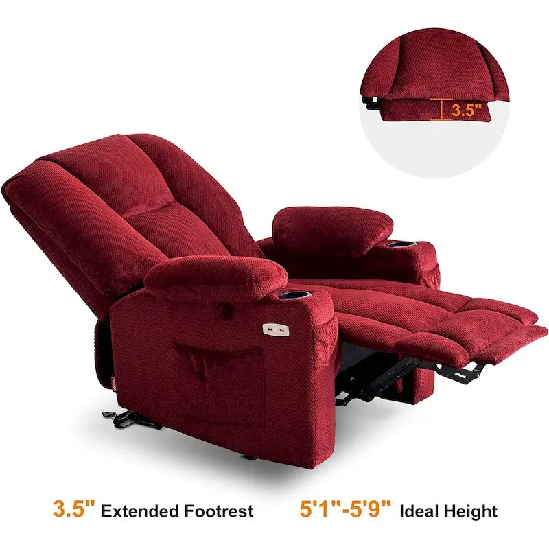 MCombo Electric PowerRecliner Chair with Massage & Heat, Plush Fabric 8015