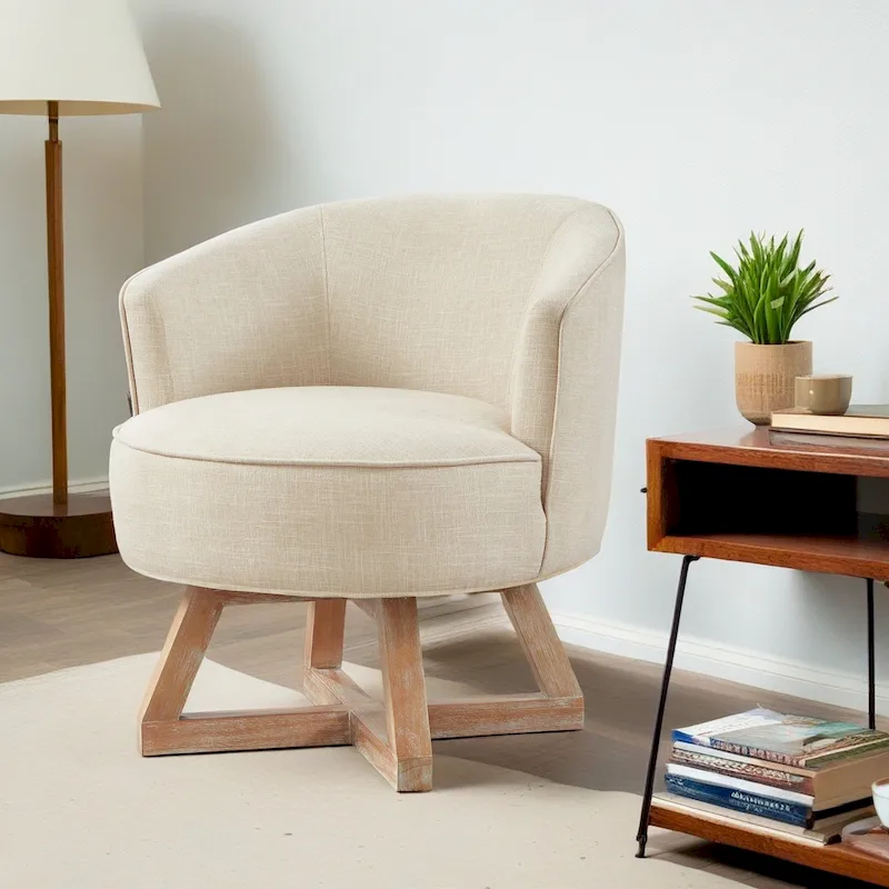 GDFStudio Swivel Accent Chair with Cross-shaped Wooden Base