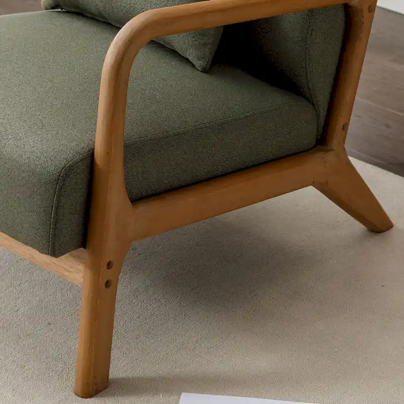 Upholstered Linen Blend Accent Chair with Wooden Legs and One Pillow