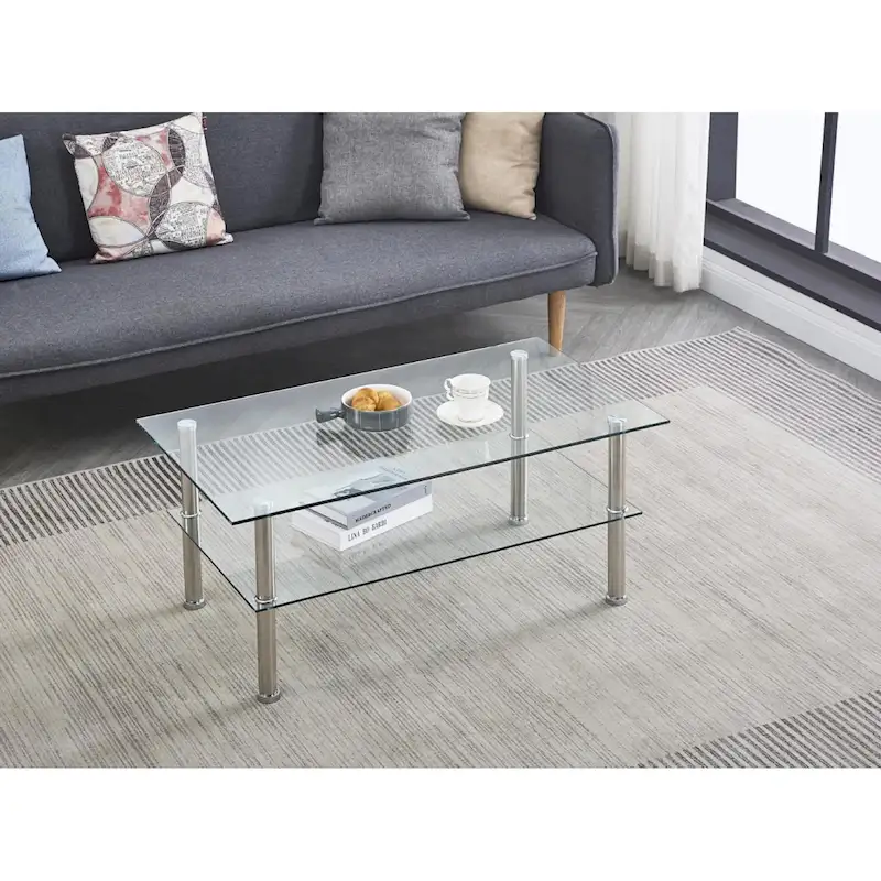 Clear Tempered Glass Glass Coffee Table for Living Room