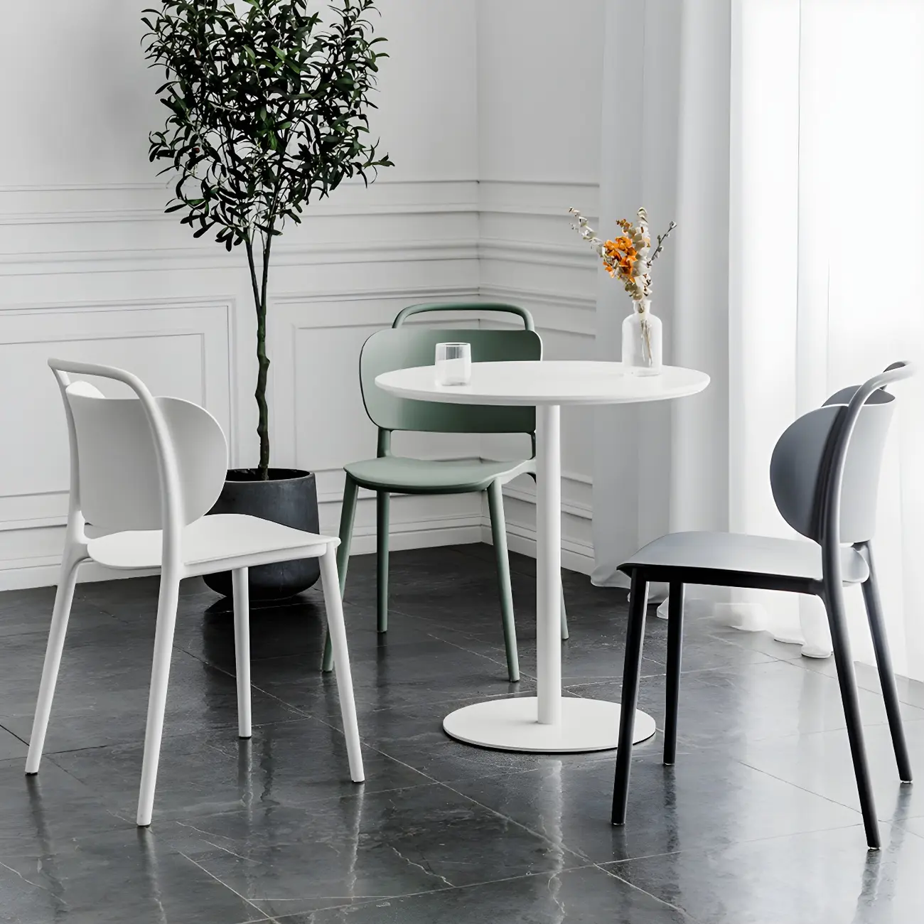 Modern Brown Wood Grain Black Metallic Pedestal Bar Tables