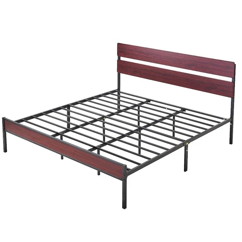 Javlergo Industrial Iron Bed Frames with MDF Headboard - Space-Saving & Durable