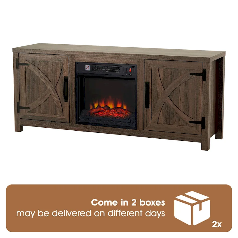 58-inch Farmhouse Electric Fireplace TV Stands Console Table with Electric Fireplace