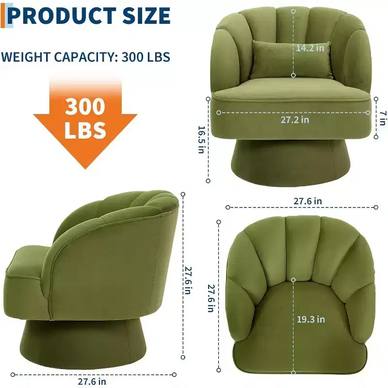Acekool 360 Swivel Barrel Chair - Plush Teddy Velvet Lounge Chair