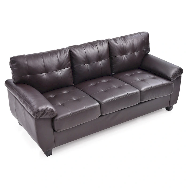 Flared Arm Faux Leather Tufted Straight Sofa - 78 - Brown