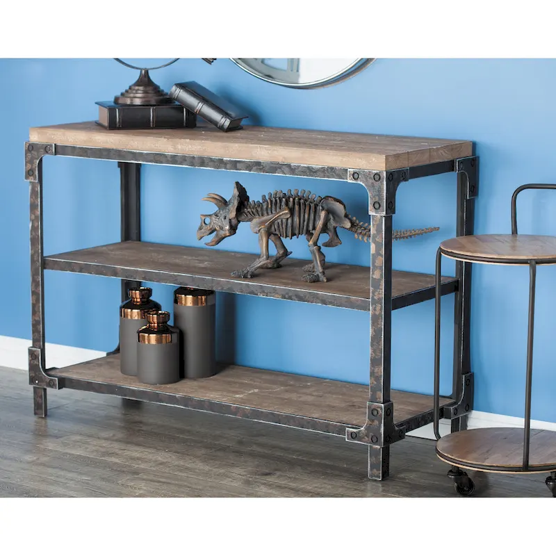 Console Table with 2 Open Shelves - Brown, 19W x 48L x 34H