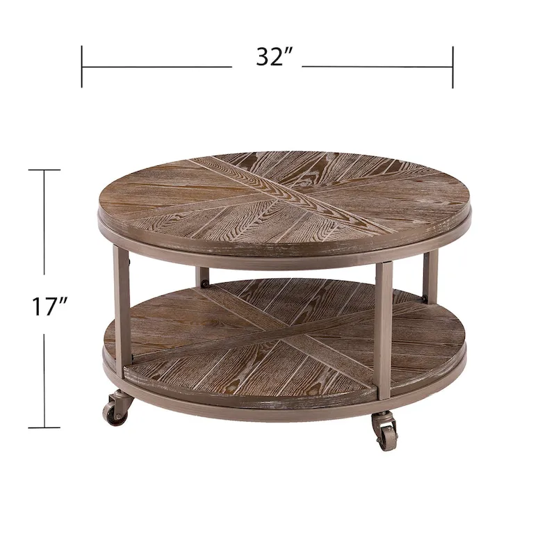 SEI Furniture Kenya Industrial Rustic Round Wood Coffee Table with Shelf