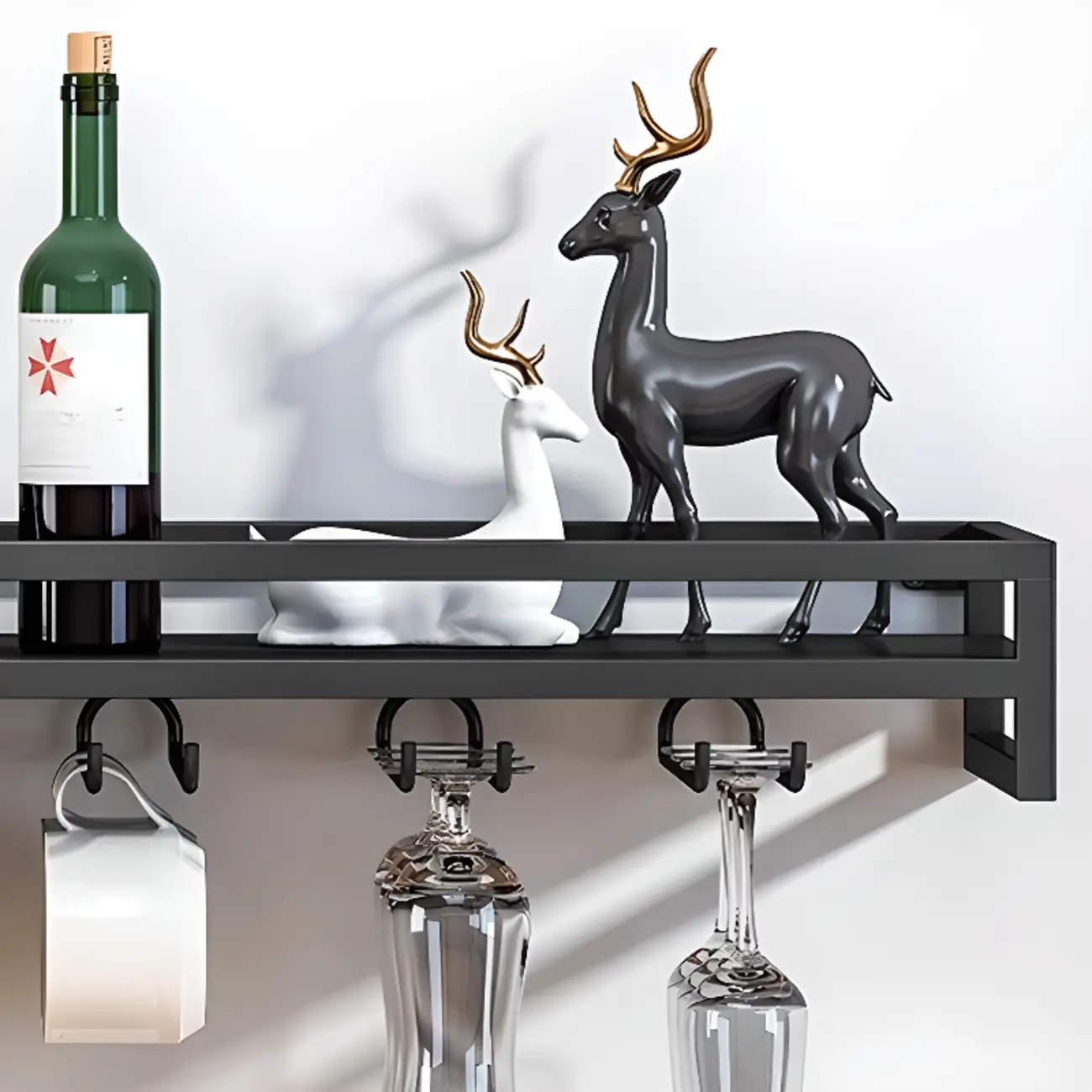 Simple Rectangle Black Wall Mounted Metal Wine Rack