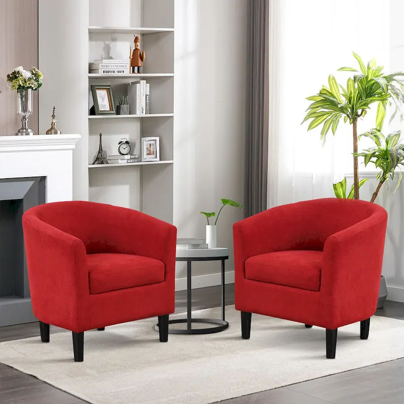 Classic Barrel Accent Chair Upholstered in Soft Polyester Fabric Footrest included