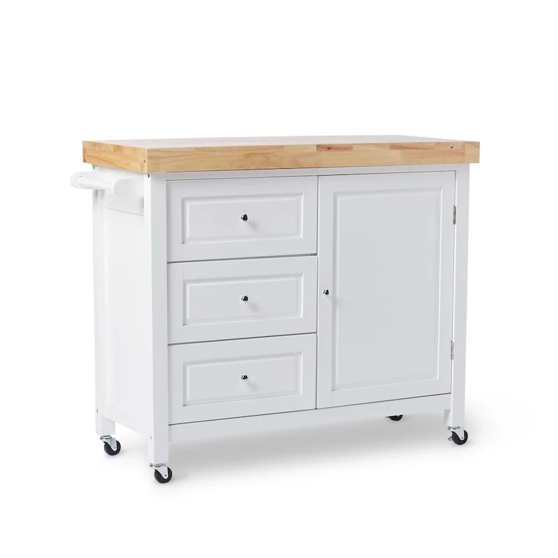 Macaulay Natural Rubberwood Rolling Kitchen Island Cart